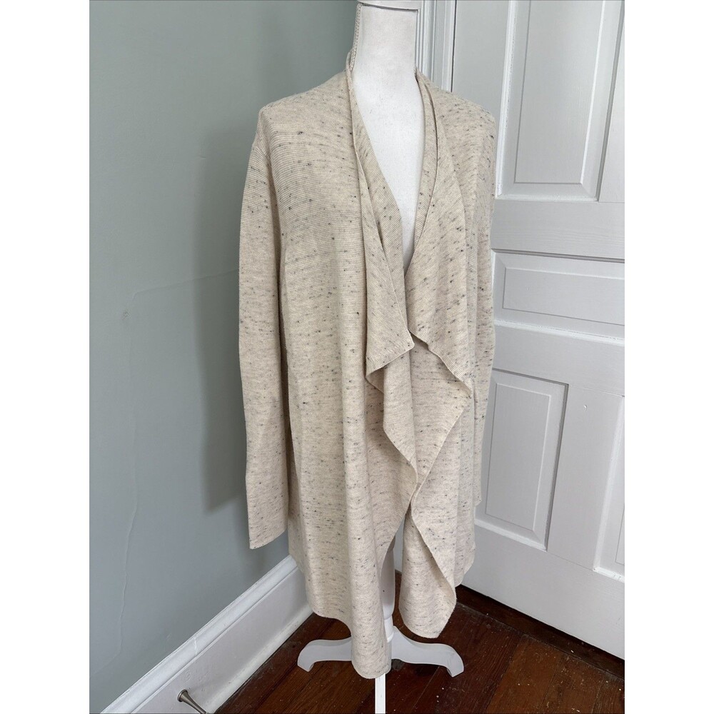 EILEEN FISHER Cardigan XL Organic Cotton Wool Drape Open Front Long Sleeve Beige